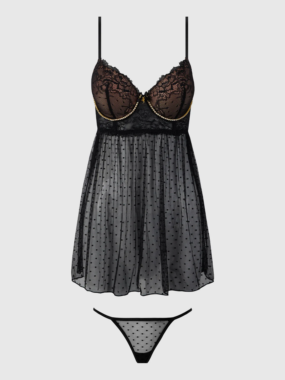 Elizabeth Lace & Rhinestone Push Up Babydoll & G-String - Image 12